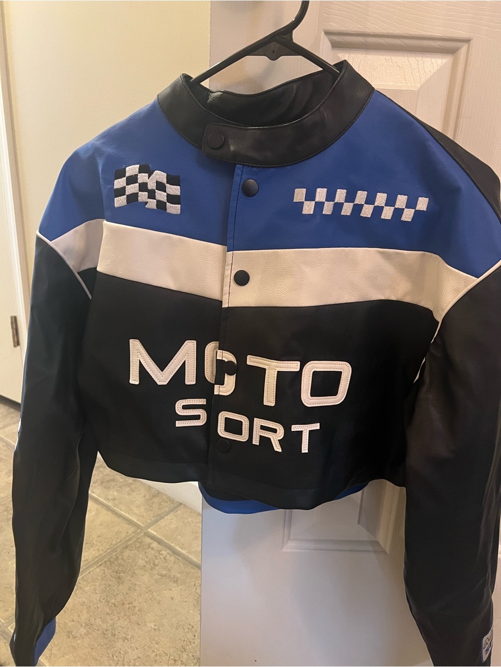 Forever 21 Kids Moto Jacket in Blue, Black & White
